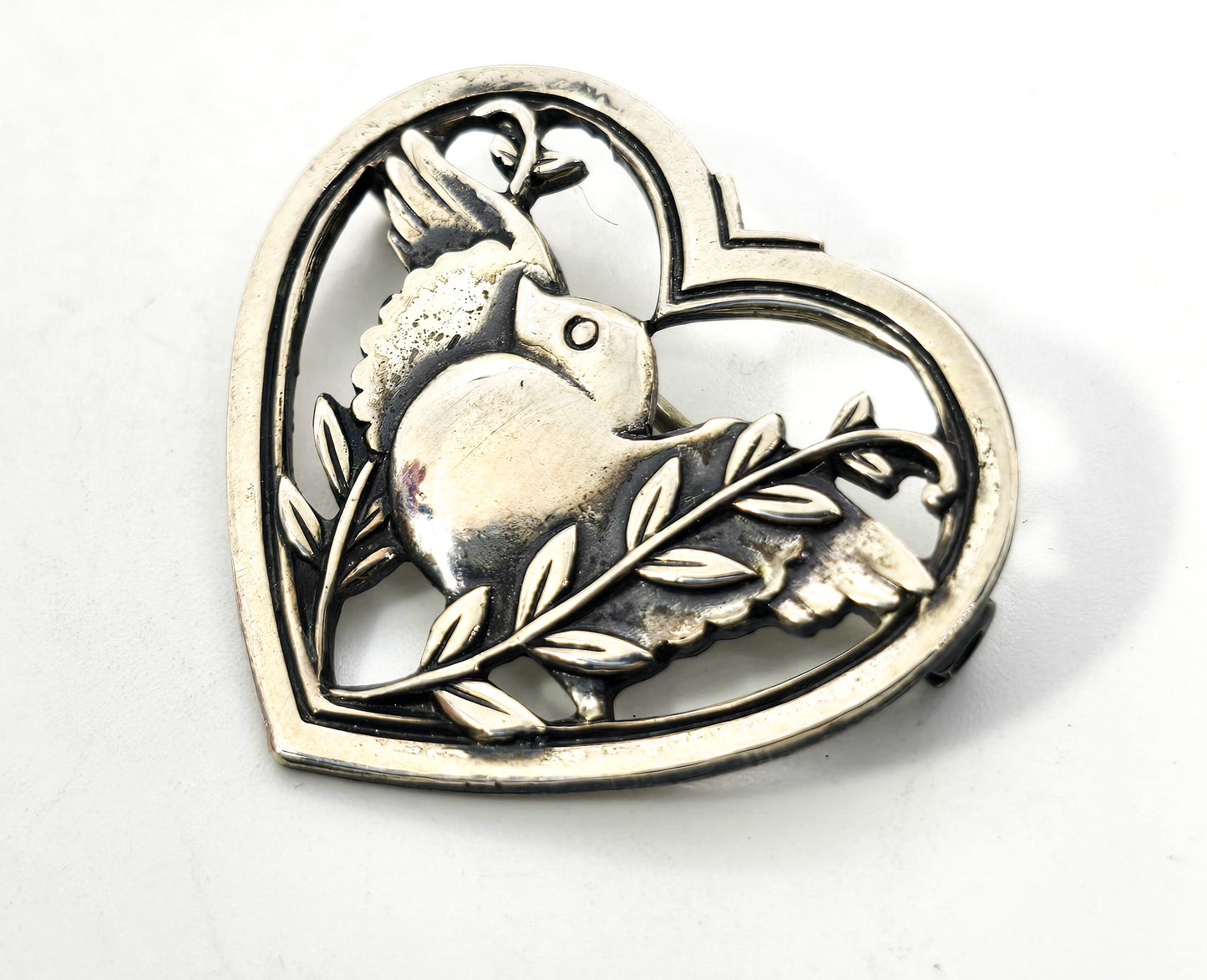 Coro Pegasus "NORSELAND" bird in heart 1940's vintage sterling silver Brooch Pin