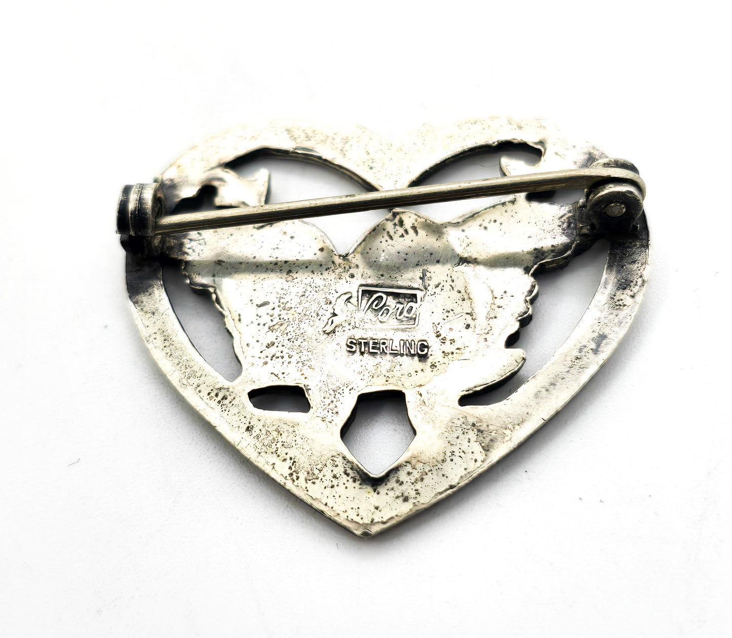 Coro Pegasus "NORSELAND" bird in heart 1940's vintage sterling silver Brooch Pin