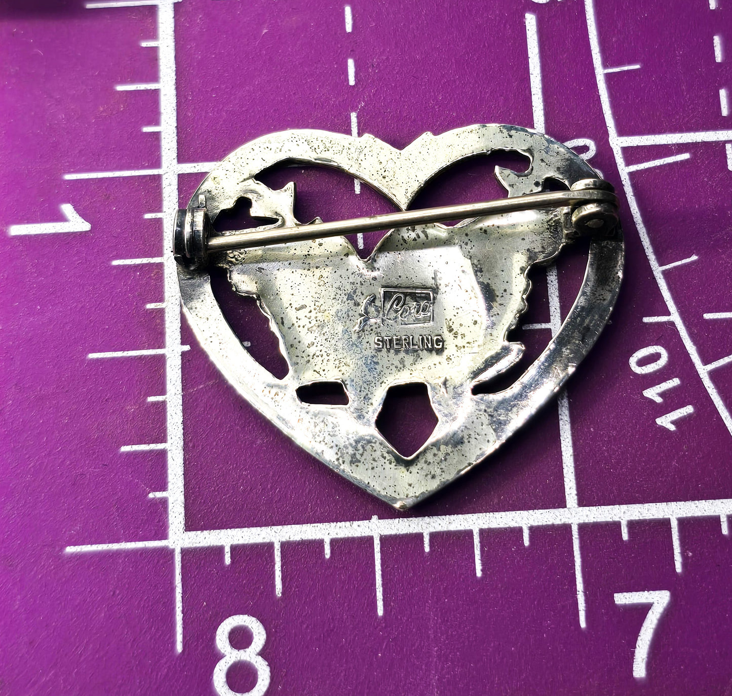 Coro Pegasus "NORSELAND" bird in heart 1940's vintage sterling silver Brooch Pin