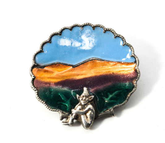 Lucky Cornish Pixie Elf Scallop enamel sterling silver Mountain Brooch