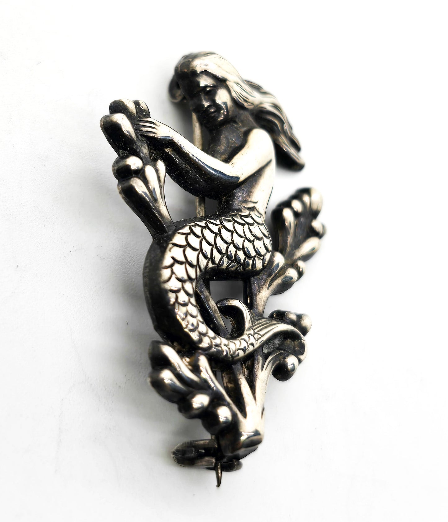Original WW2 Victory Navy Submariner Mermaid Sterling Silver Brooch Uncas