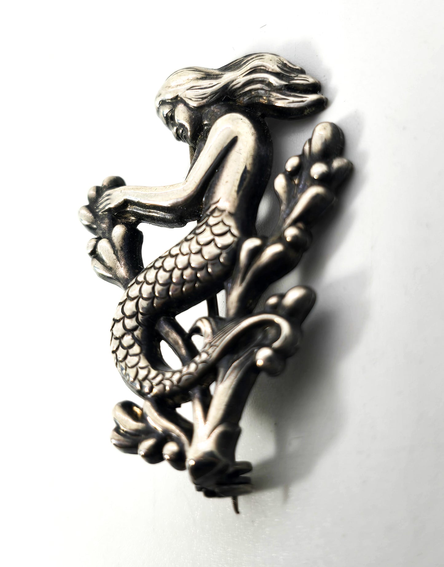Original WW2 Victory Navy Submariner Mermaid Sterling Silver Brooch Uncas