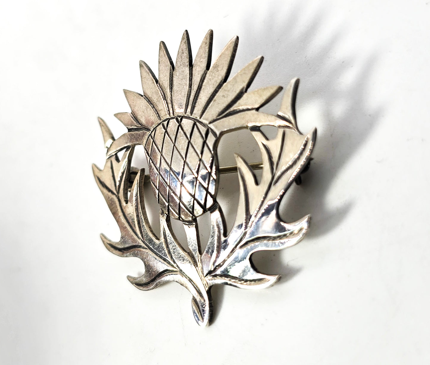 Scottish sterling silver vintage thistle sash kilt brooch