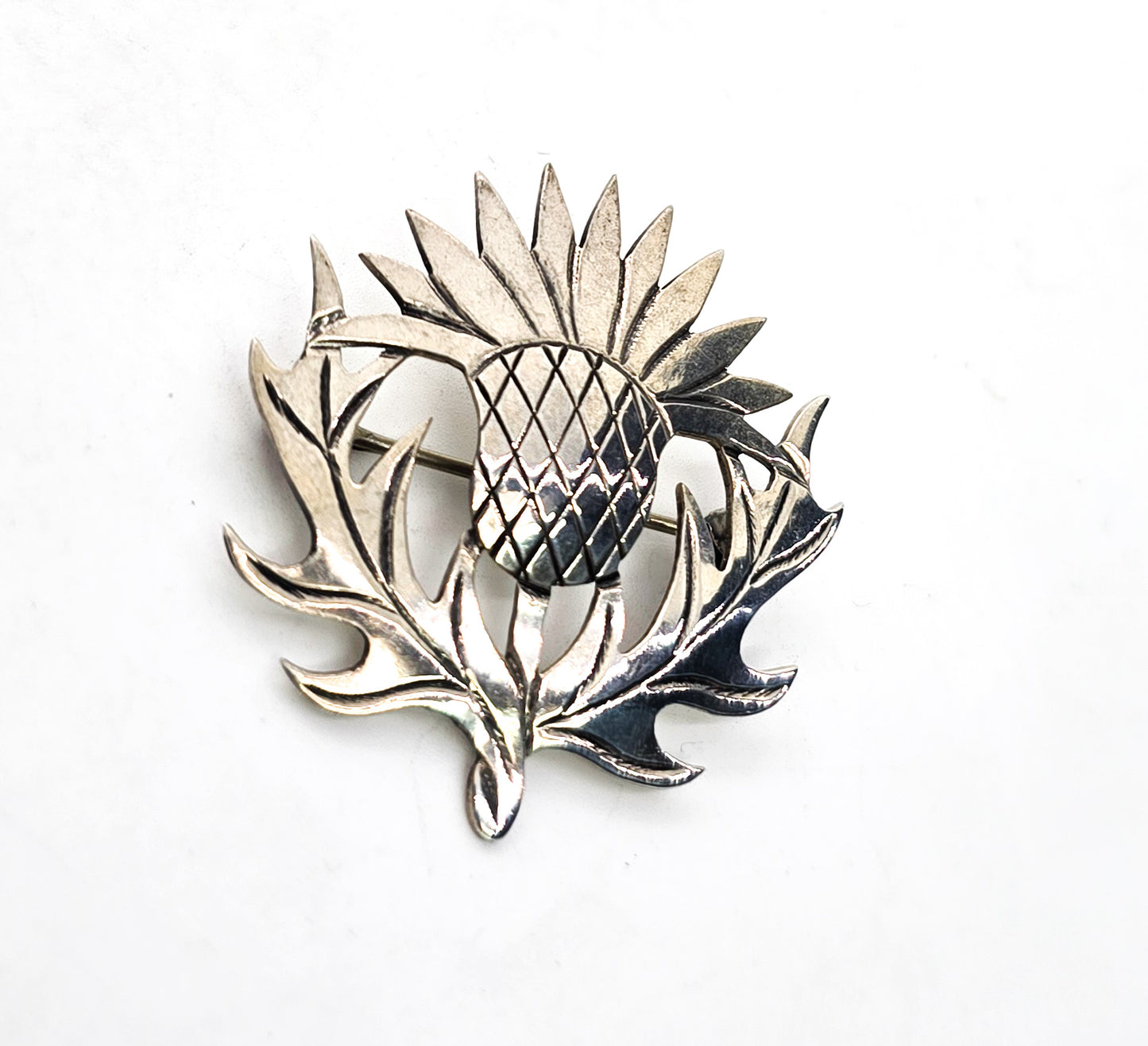 Scottish sterling silver vintage thistle sash kilt brooch