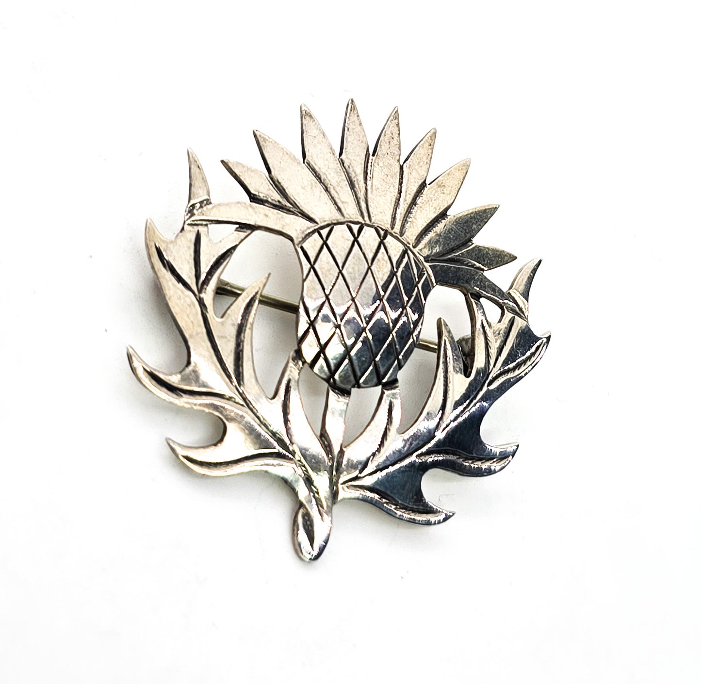 Scottish sterling silver vintage thistle sash kilt brooch
