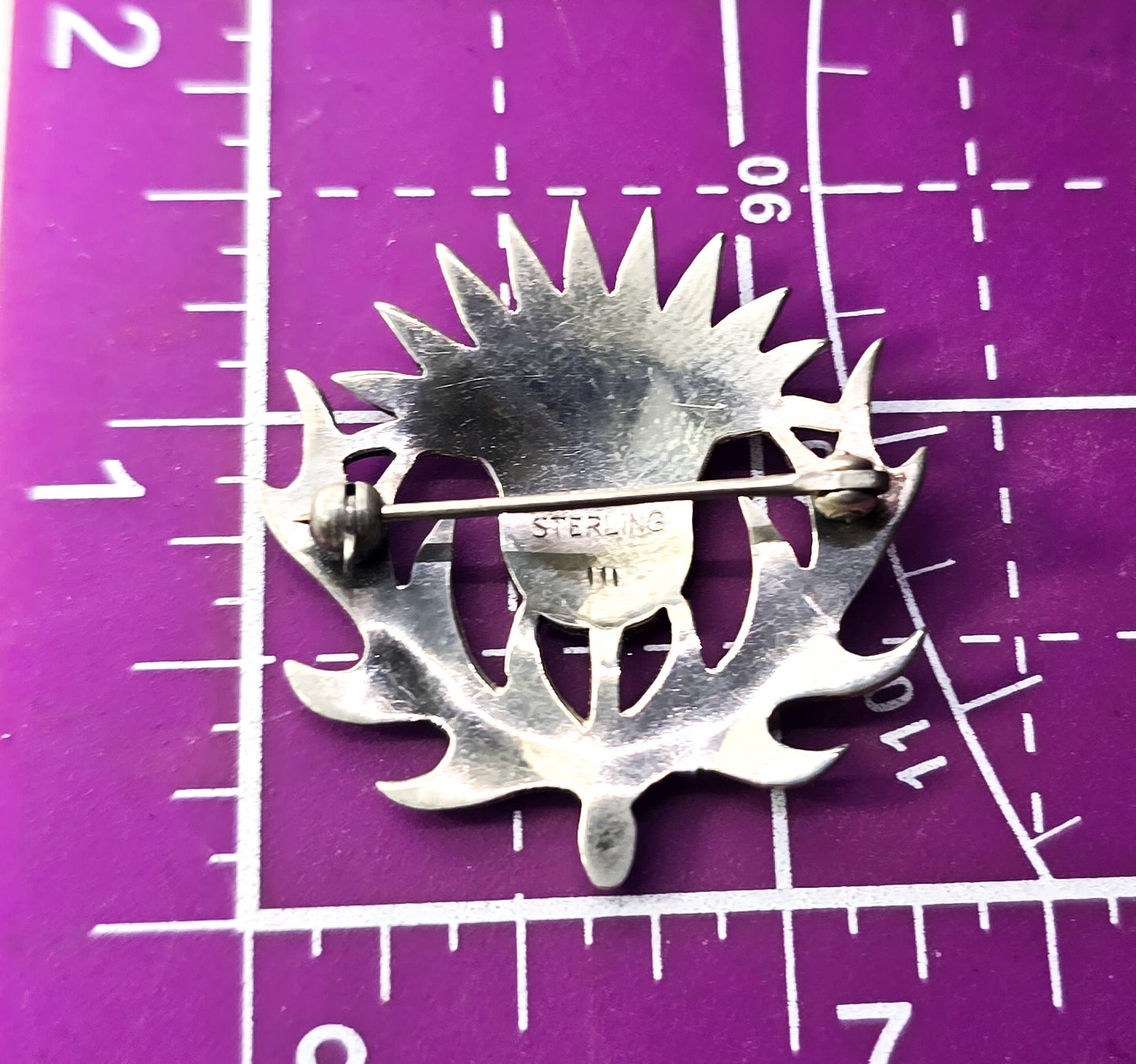 Scottish sterling silver vintage thistle sash kilt brooch