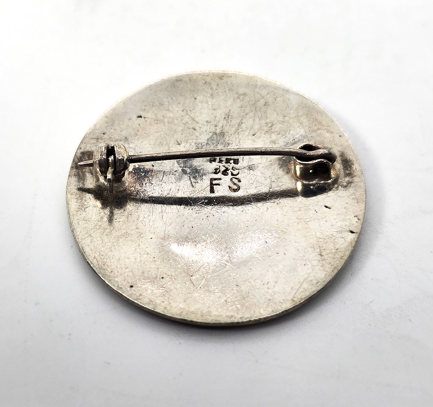 Double wolf Nazca Peru Incan vintage artisan FS sterling silver brooch