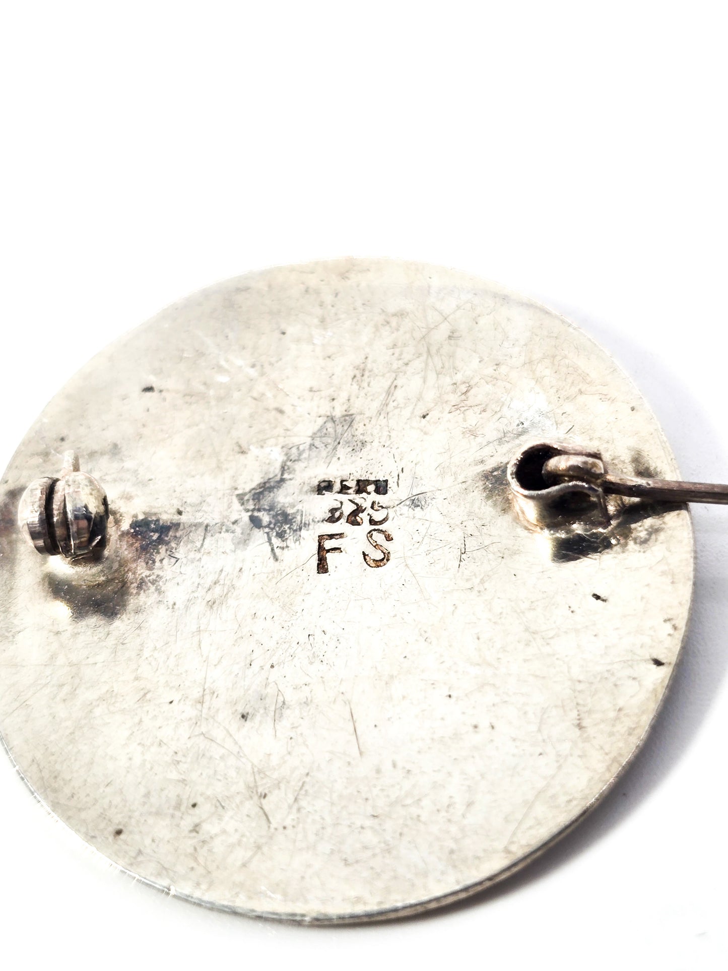 Double wolf Nazca Peru Incan vintage artisan FS sterling silver brooch