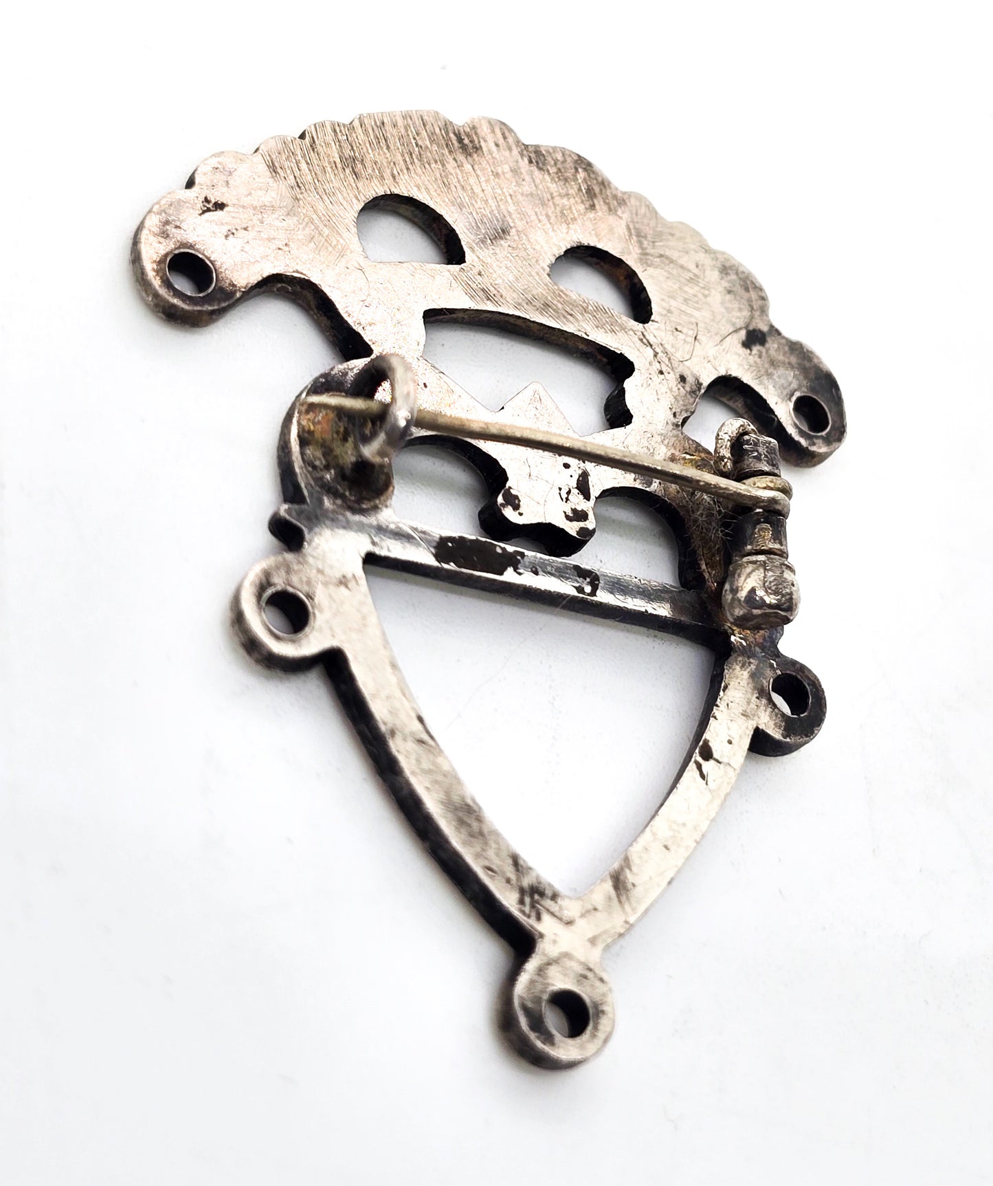Victorian Scottish Luckenbooth Mary Queen of Scotts antique sterling silver brooch
