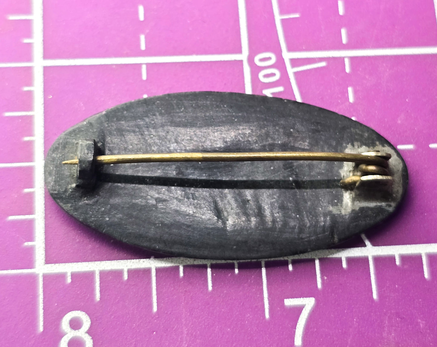 Antique Etched flower black and silver Mourning brooch