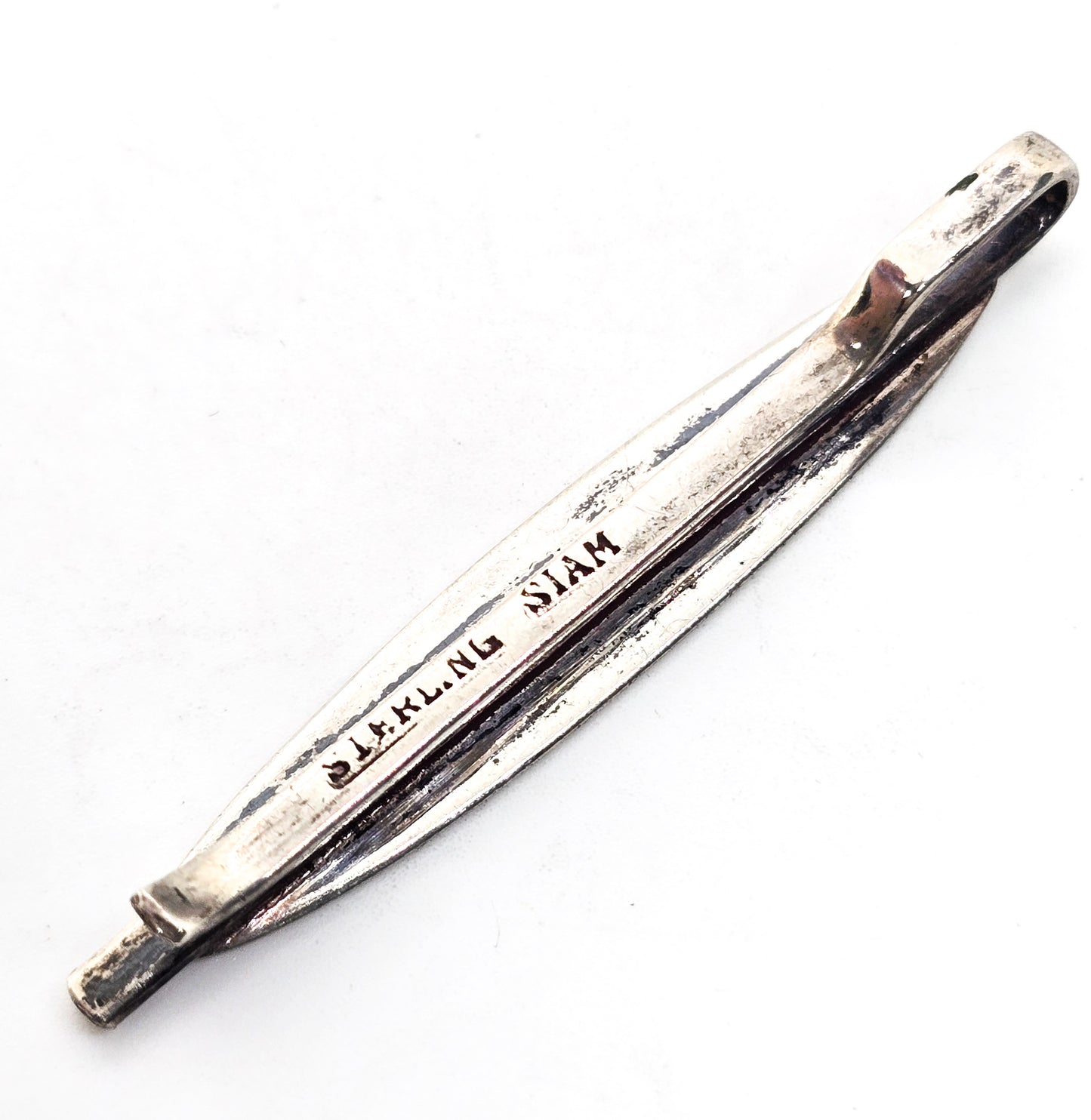 Siam Ancient ship nielloware black sterling silver vintage tie bar clip