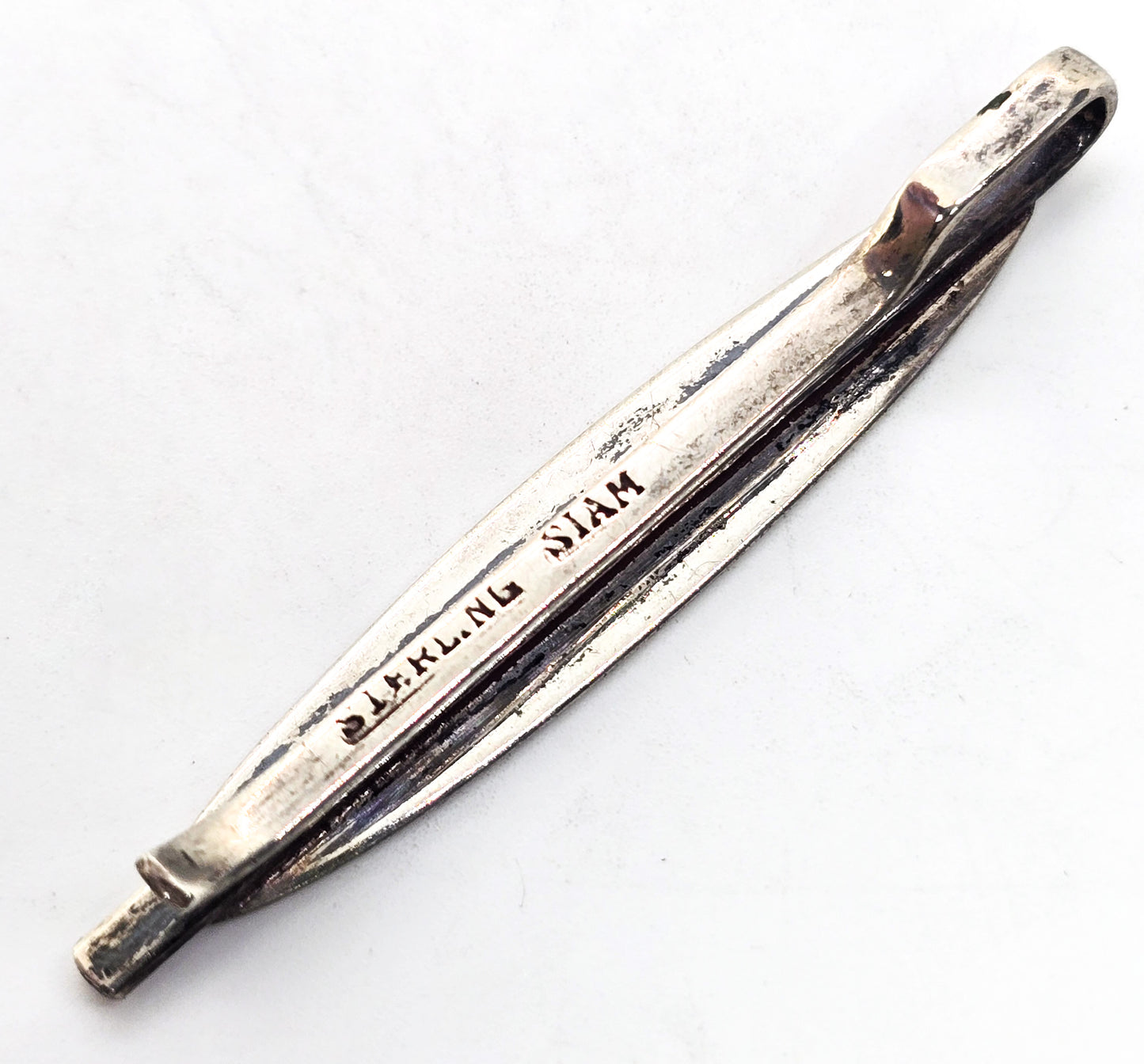 Siam Ancient ship nielloware black sterling silver vintage tie bar clip