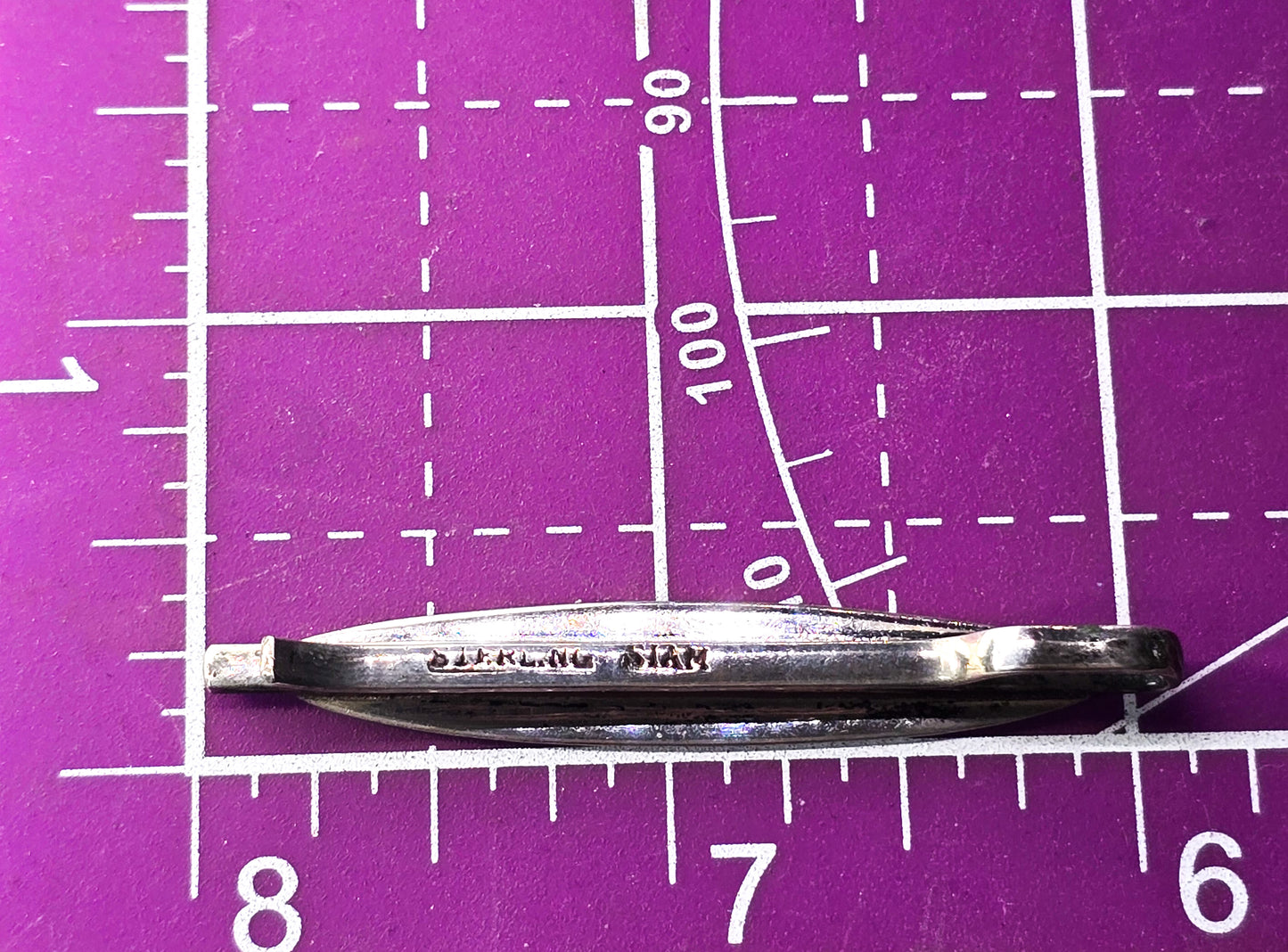 Siam Ancient ship nielloware black sterling silver vintage tie bar clip