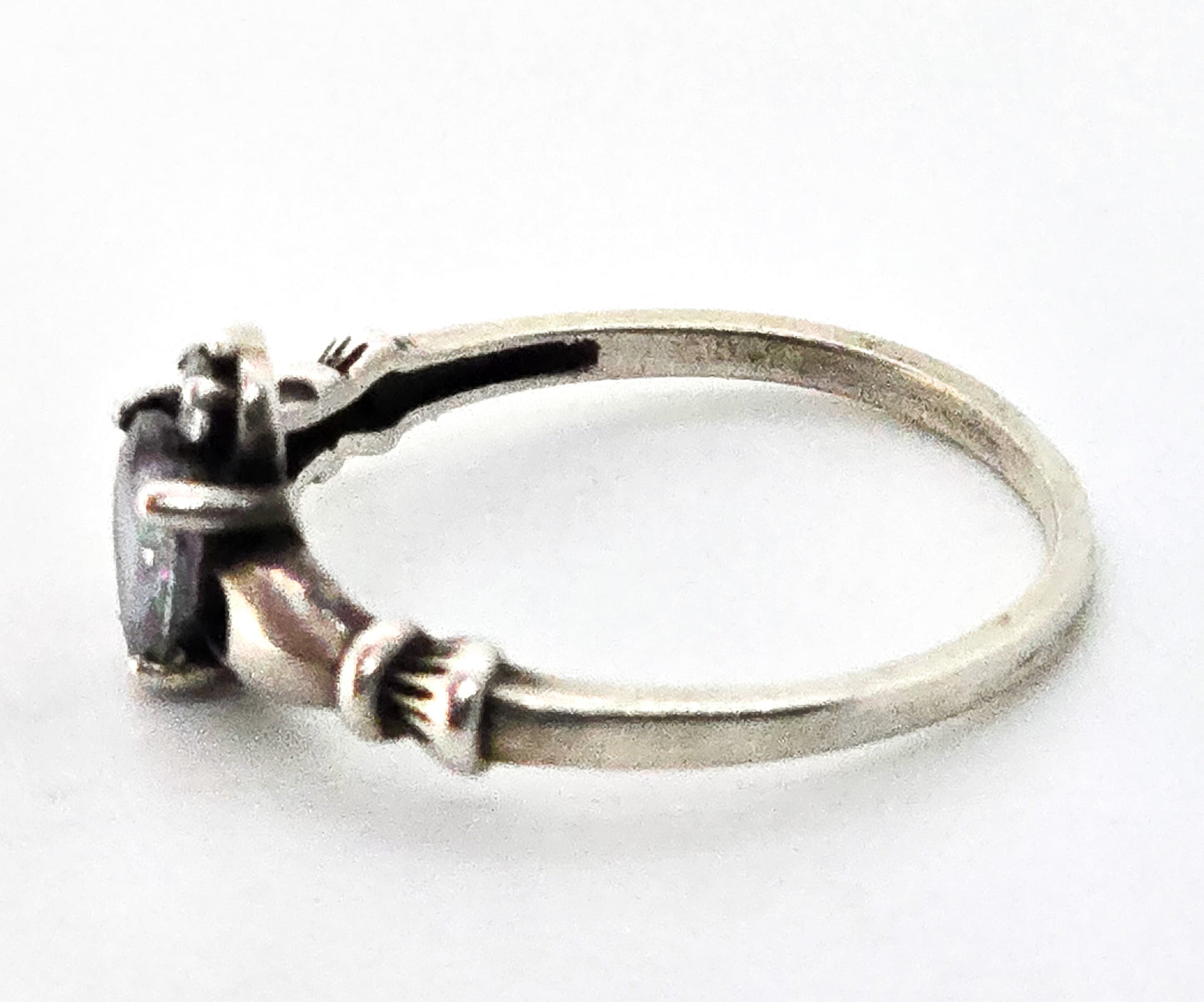 Claddagh mystic topaz heart Cubic zirconia Irish Druid sterling silver ring size 9