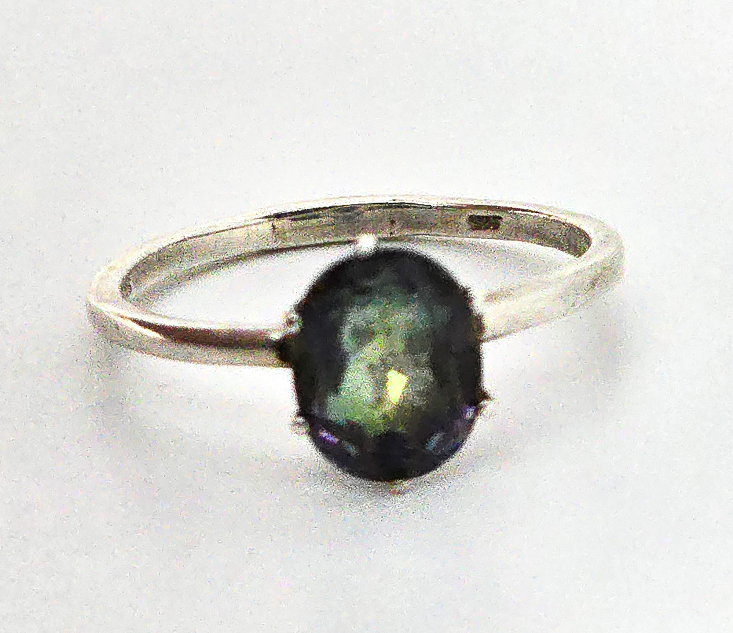Peacock Mystic Topaz 2ct oval cut faceted sterling silver solitaire ring size 9