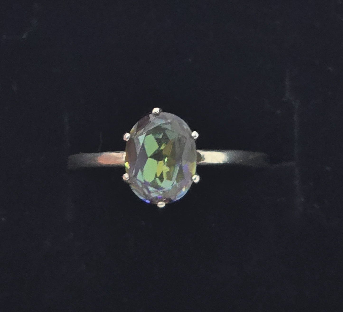 Peacock Mystic Topaz 2ct oval cut faceted sterling silver solitaire ring size 9
