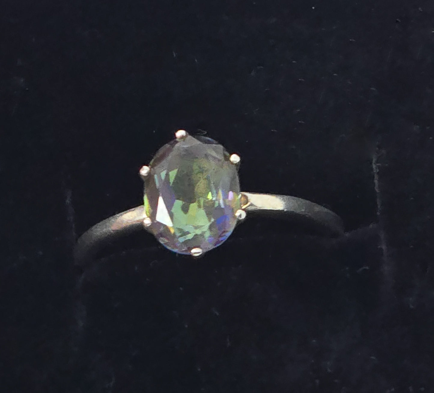 Peacock Mystic Topaz 2ct oval cut faceted sterling silver solitaire ring size 9
