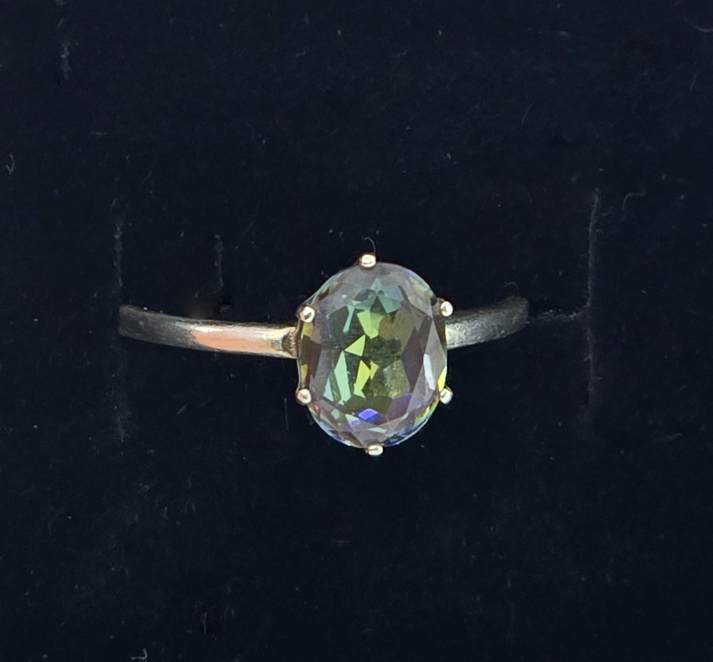 Peacock Mystic Topaz 2ct oval cut faceted sterling silver solitaire ring size 9