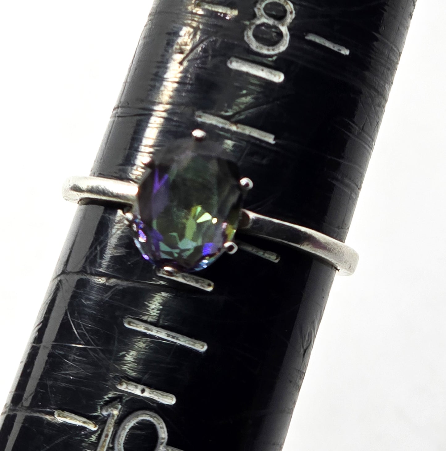 Peacock Mystic Topaz 2ct oval cut faceted sterling silver solitaire ring size 9