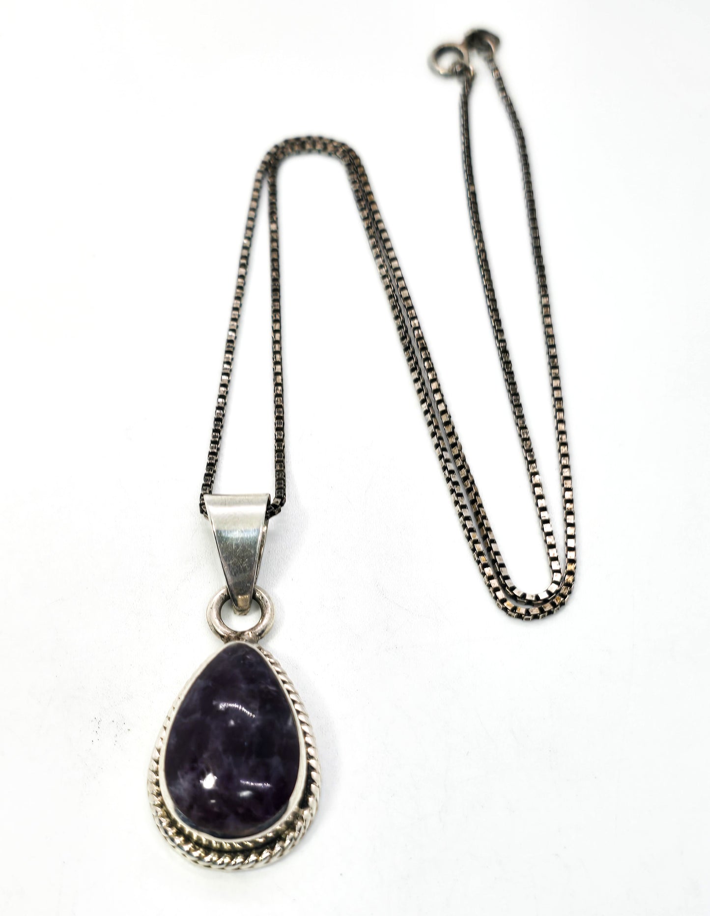 Taxco Mexico Dark Purple Amethyst signed sterling silver vintage pendant necklace