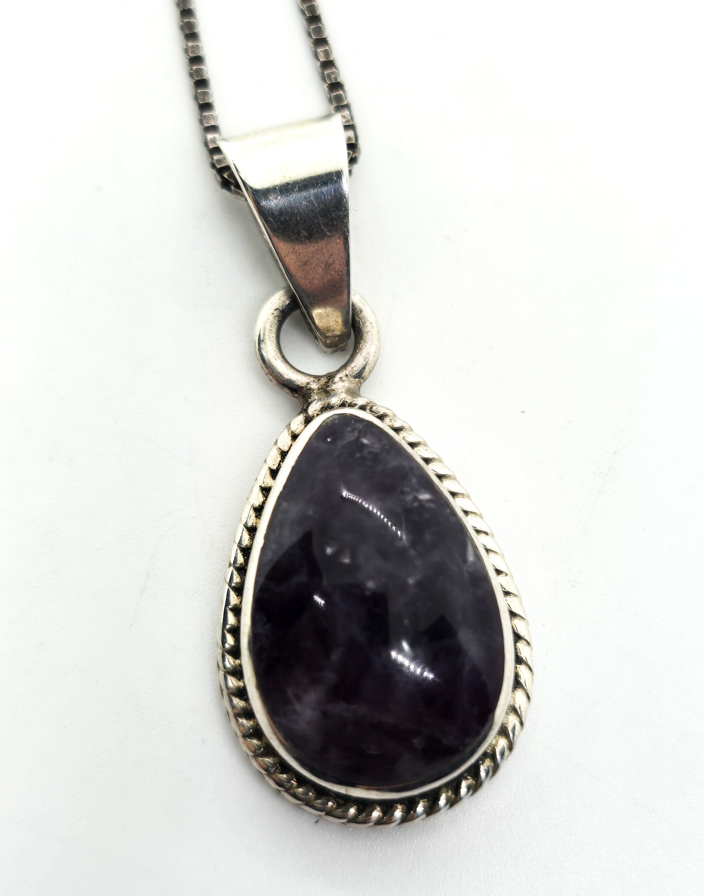 Taxco Mexico Dark Purple Amethyst signed sterling silver vintage pendant necklace