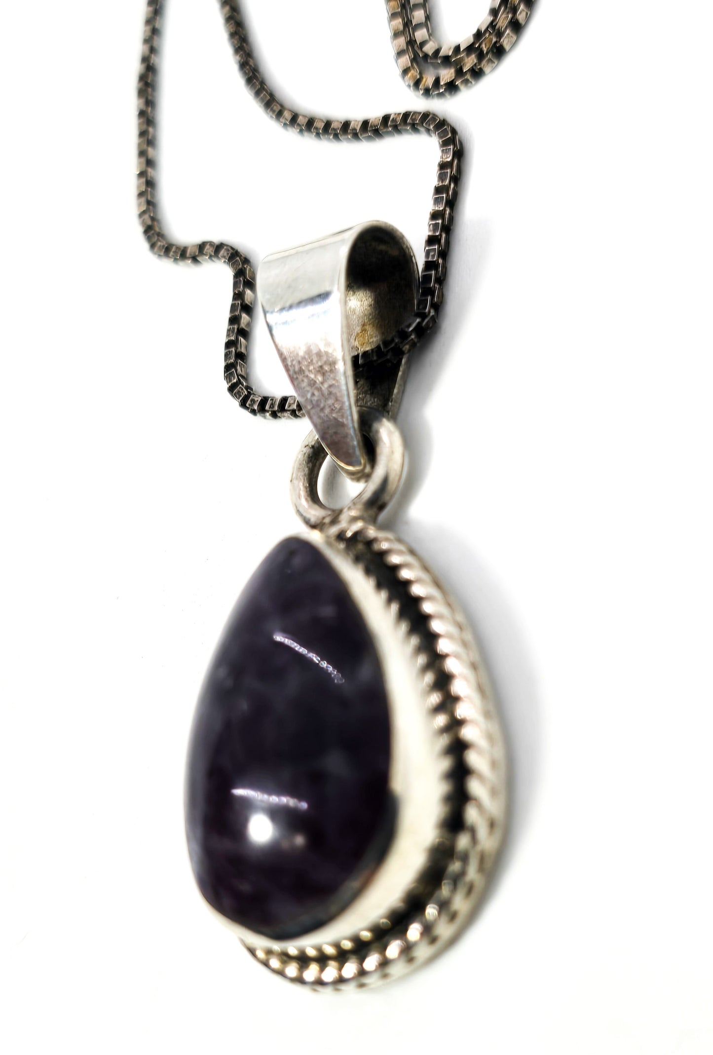 Taxco Mexico Dark Purple Amethyst signed sterling silver vintage pendant necklace