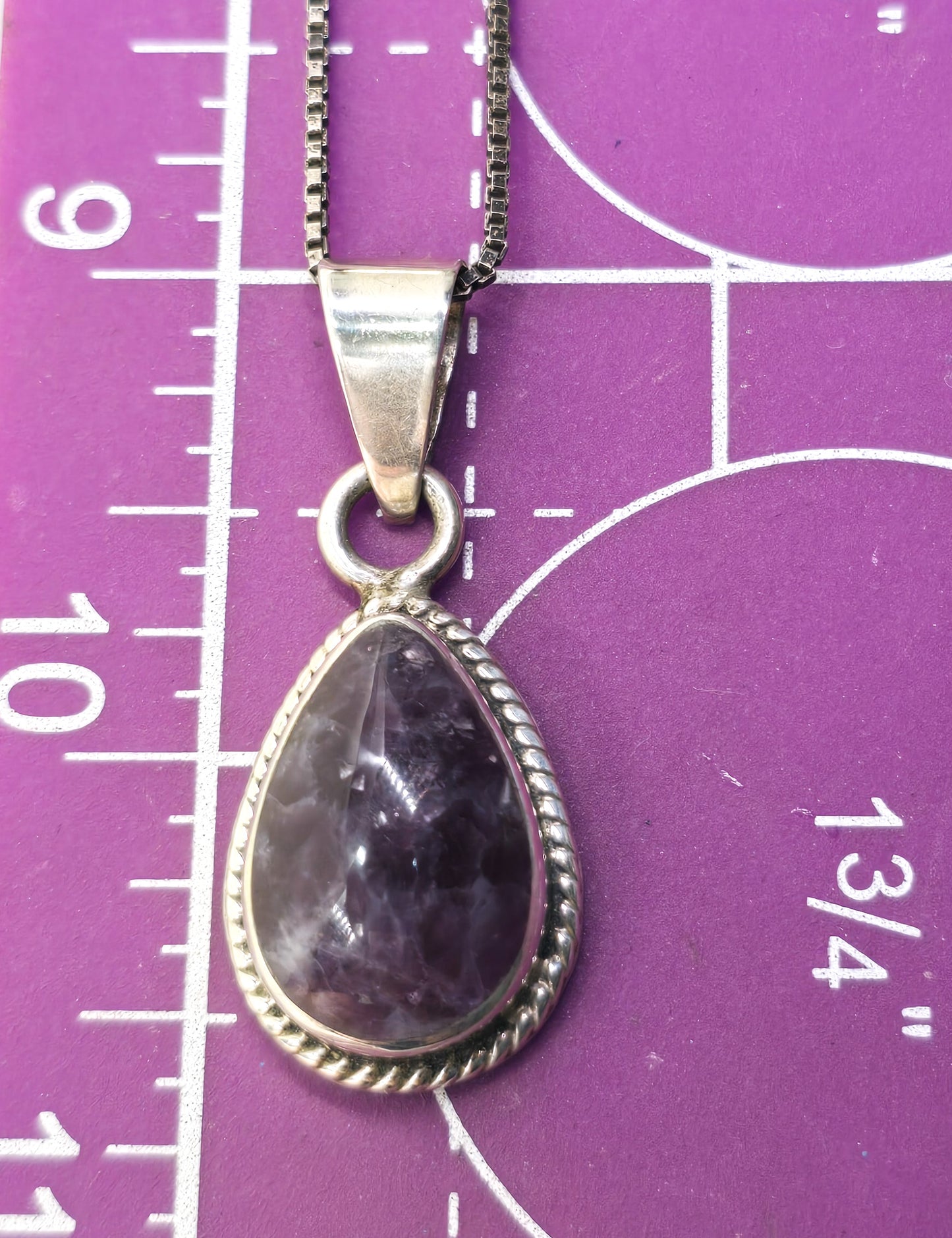 Taxco Mexico Dark Purple Amethyst signed sterling silver vintage pendant necklace