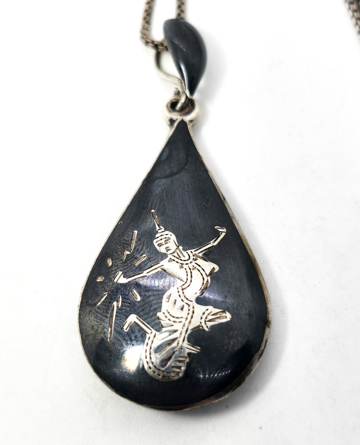 Siam Nielloware black enamel Mekkala goddess vintage sterling silver necklace