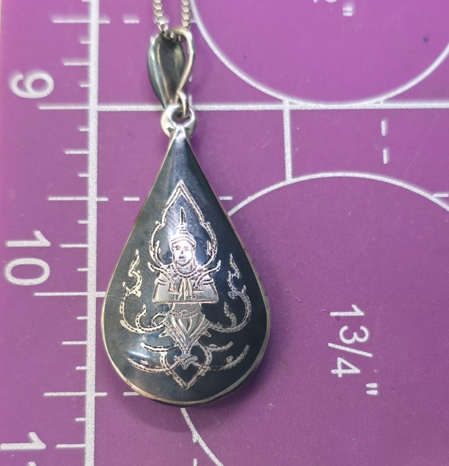 Siam Nielloware black enamel Mekkala goddess vintage sterling silver necklace