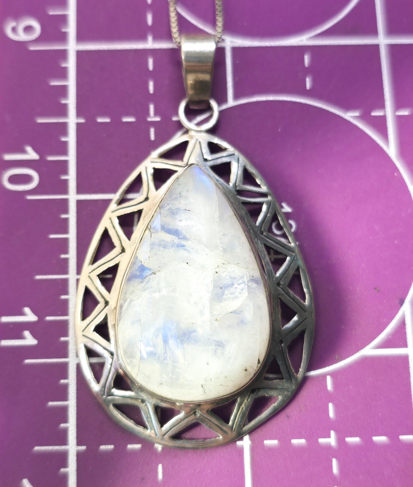Blue Moonstone Large Flashy gemstone tribal sterling silver pendant necklace