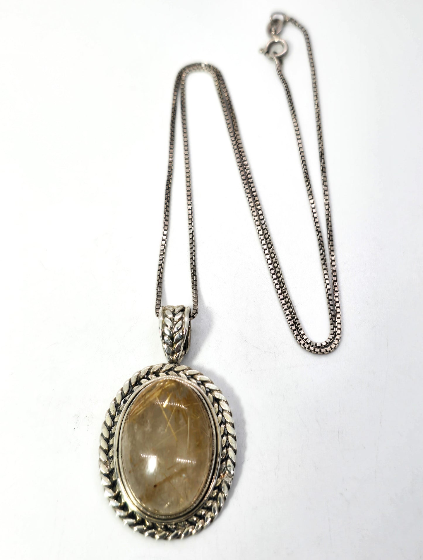 Golden Rutile Rutilated Quartz gemstone sterling silver wheat pendant necklace