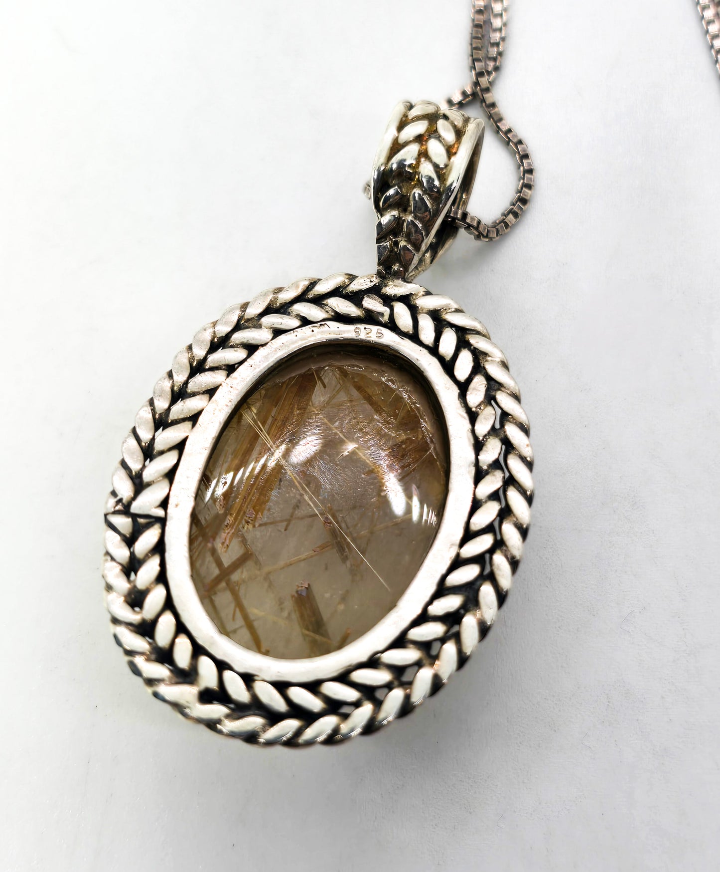Golden Rutile Rutilated Quartz gemstone sterling silver wheat pendant necklace