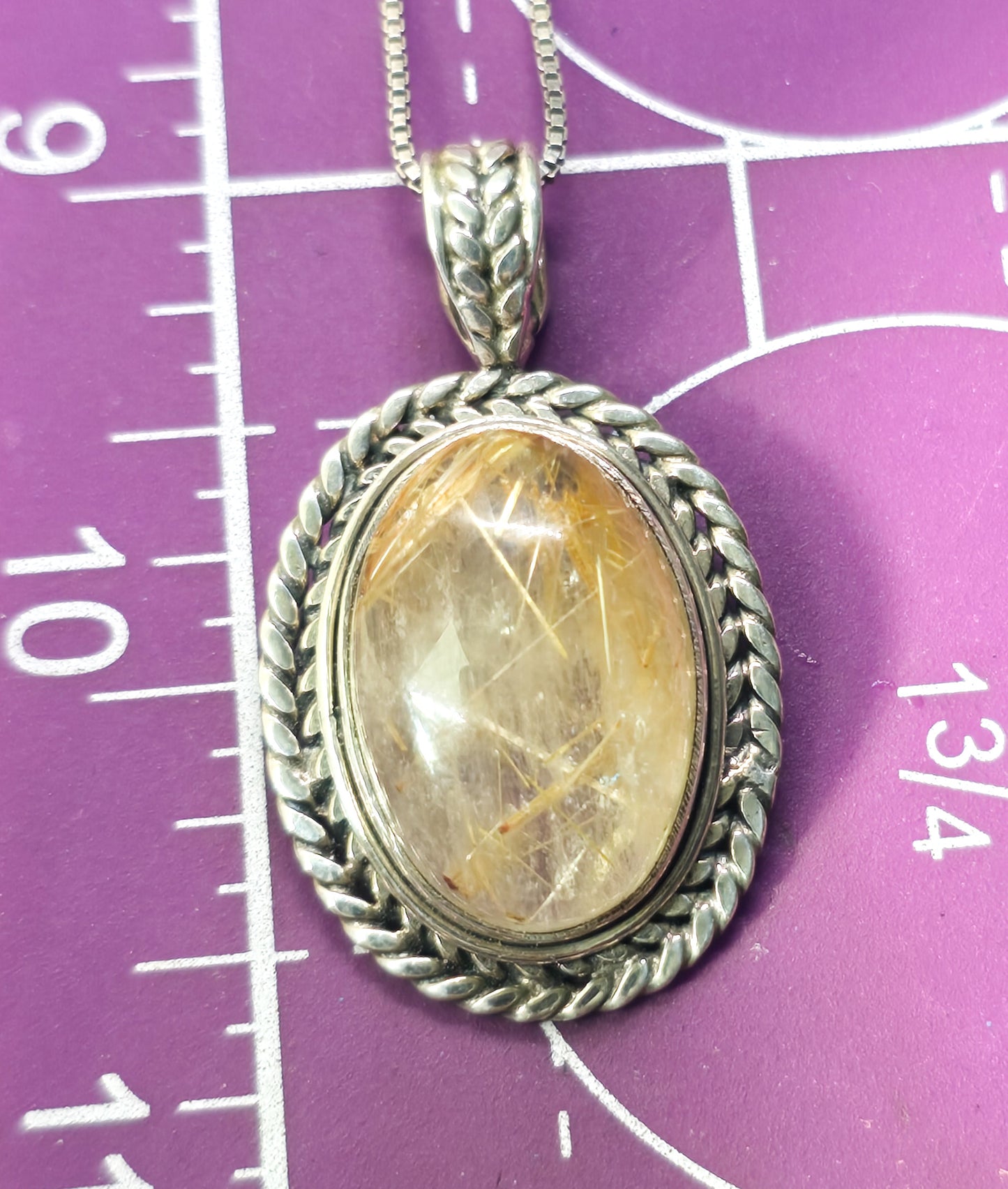 Golden Rutile Rutilated Quartz gemstone sterling silver wheat pendant necklace