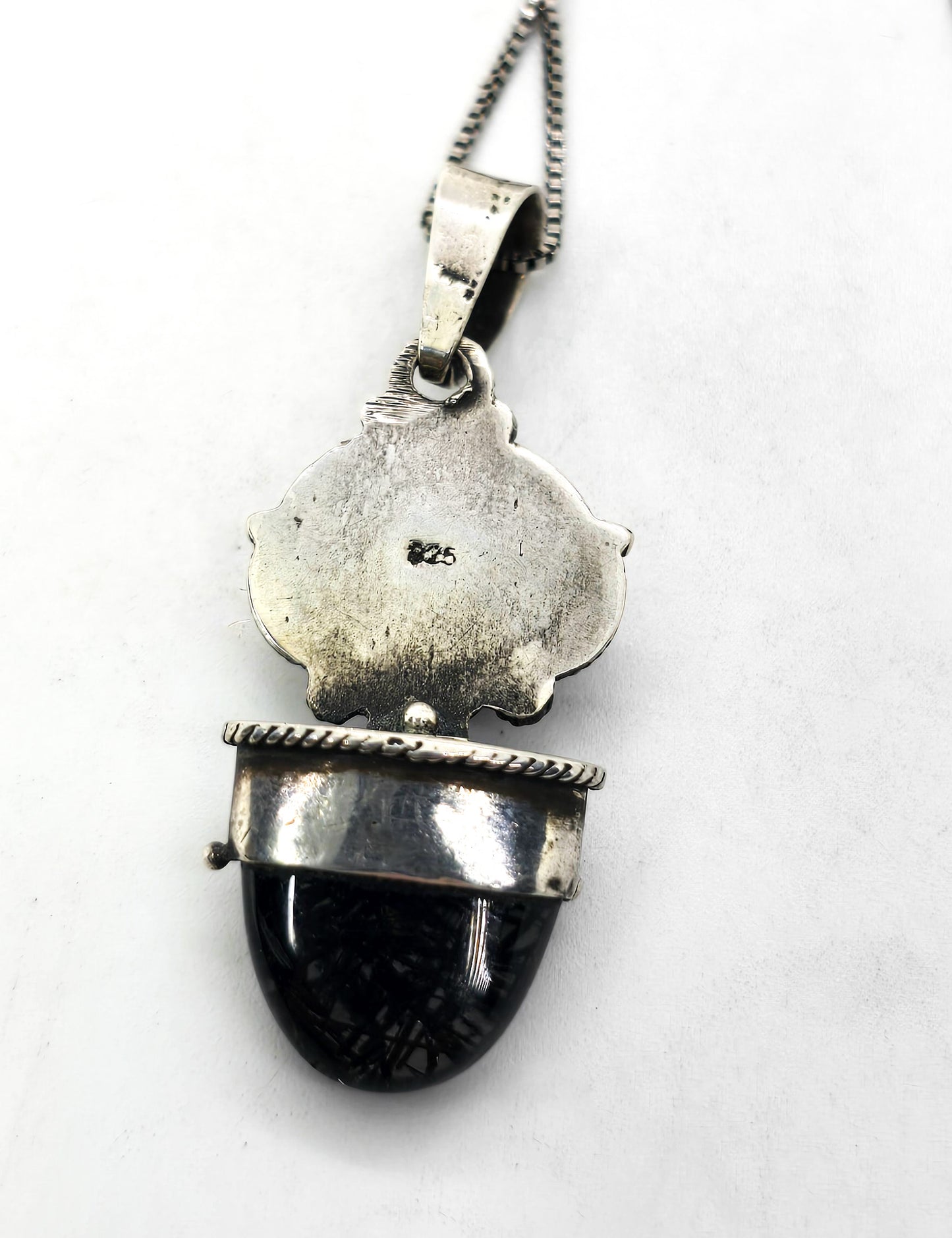 Amethyst Rutilated Black Tourmaline Quartz tribal sterling silver pendant necklace