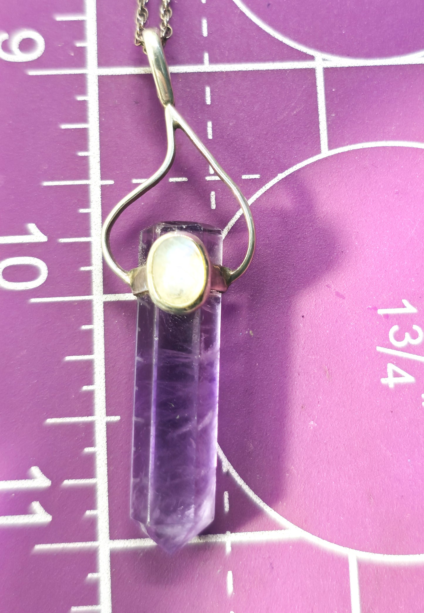 Purple Amethyst terminated artisan sterling silver flashy moonstone necklace