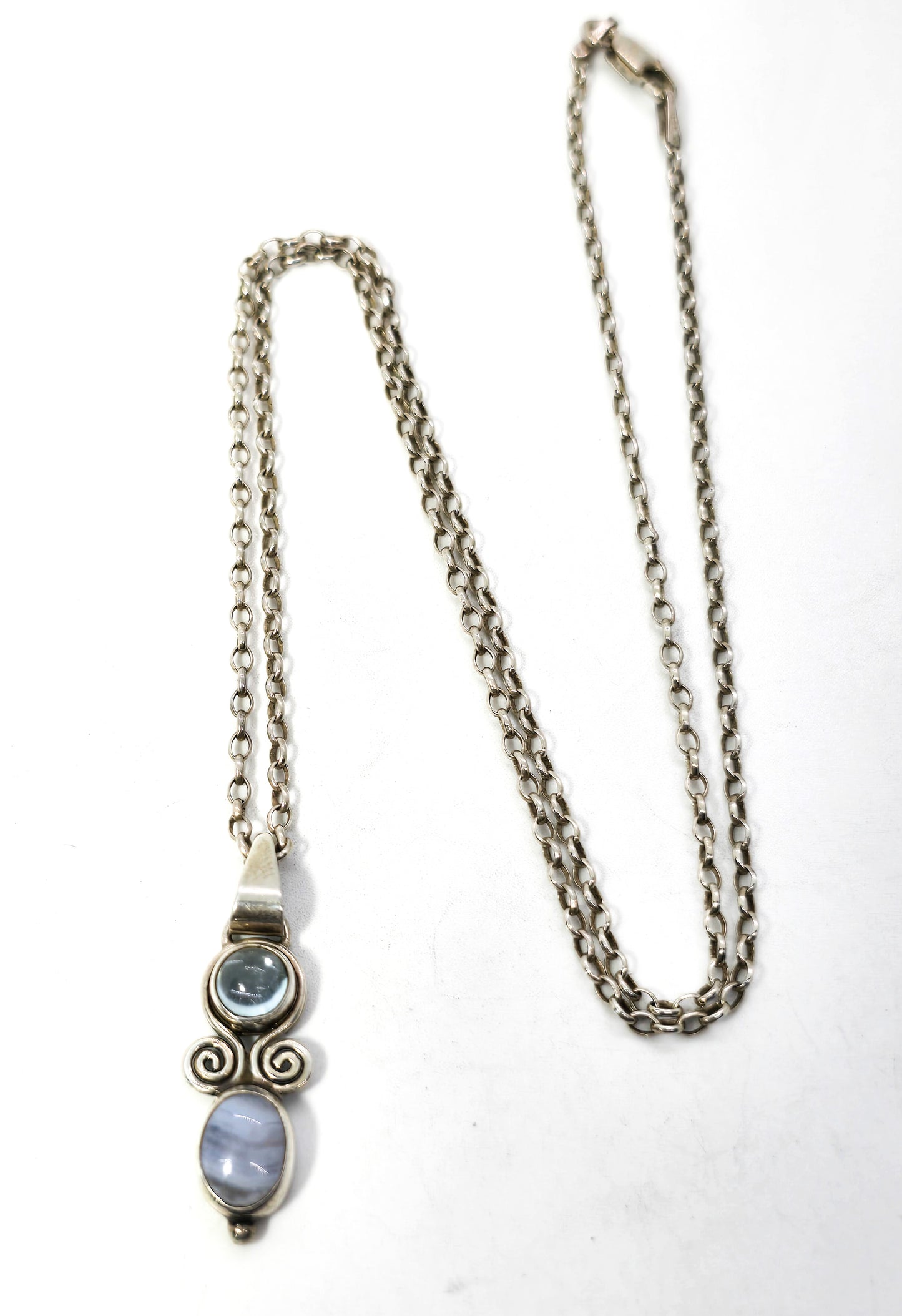 Blue lace agate blue topaz tribal sterling silver Bali gemstone necklace
