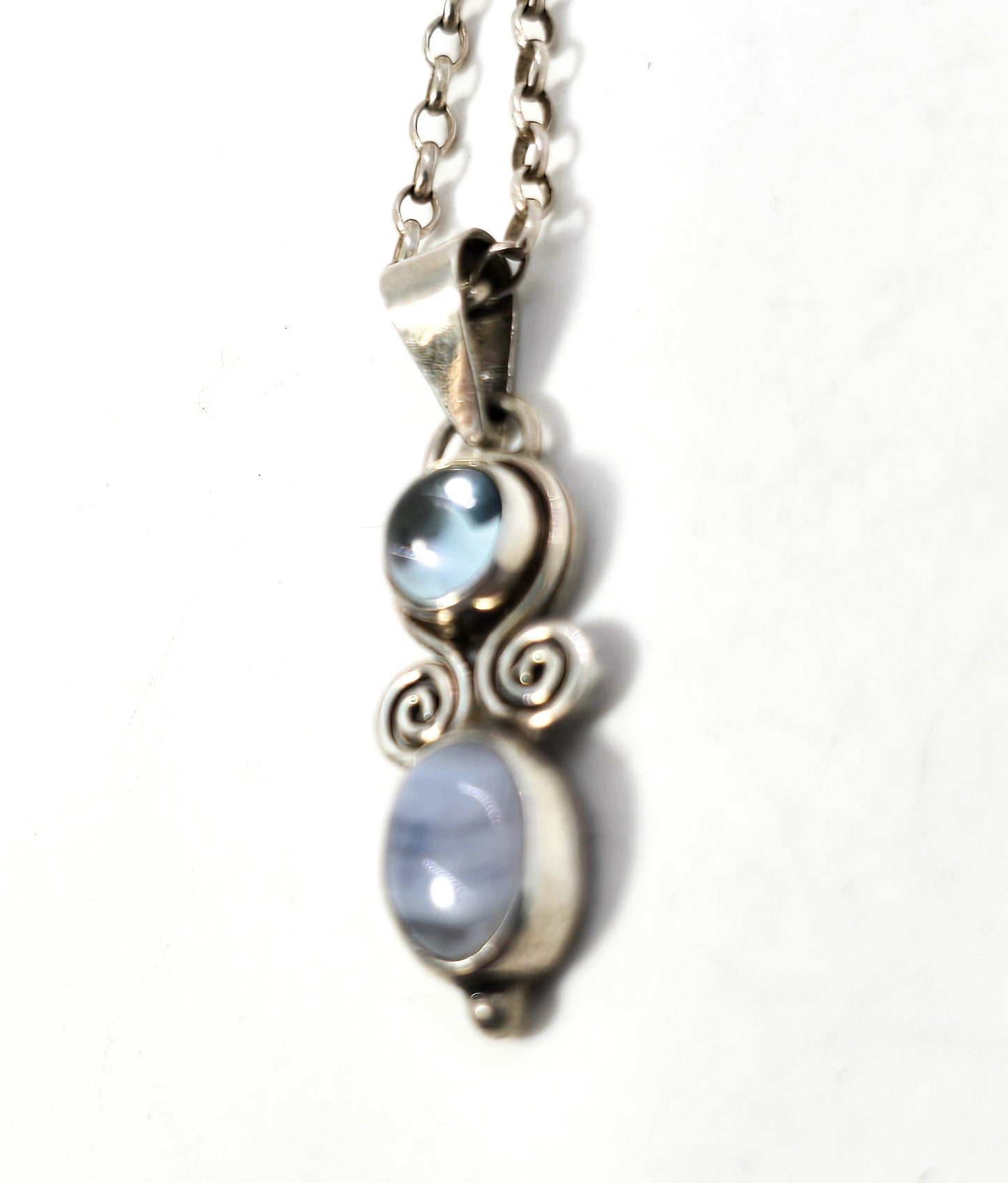 Blue lace agate blue topaz tribal sterling silver Bali gemstone necklace