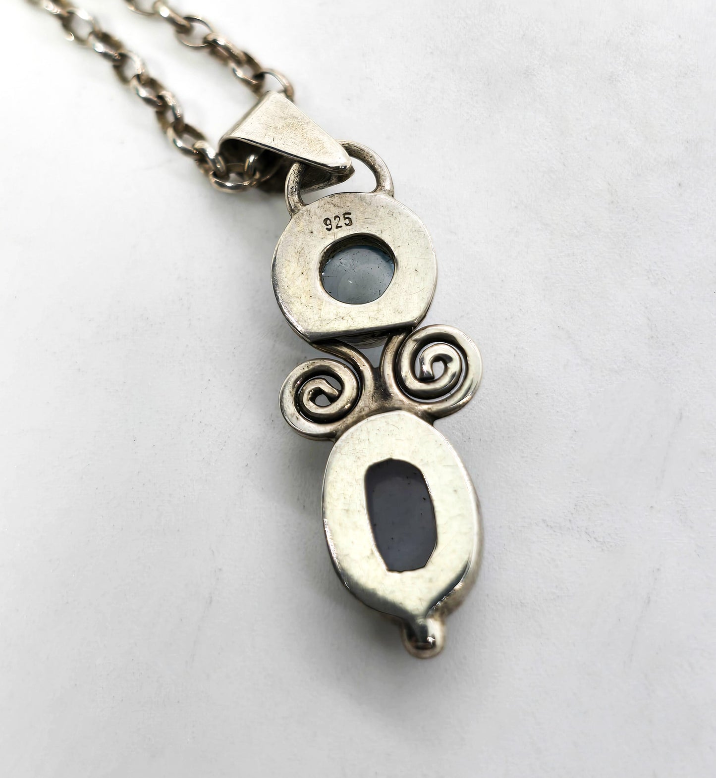 Blue lace agate blue topaz tribal sterling silver Bali gemstone necklace