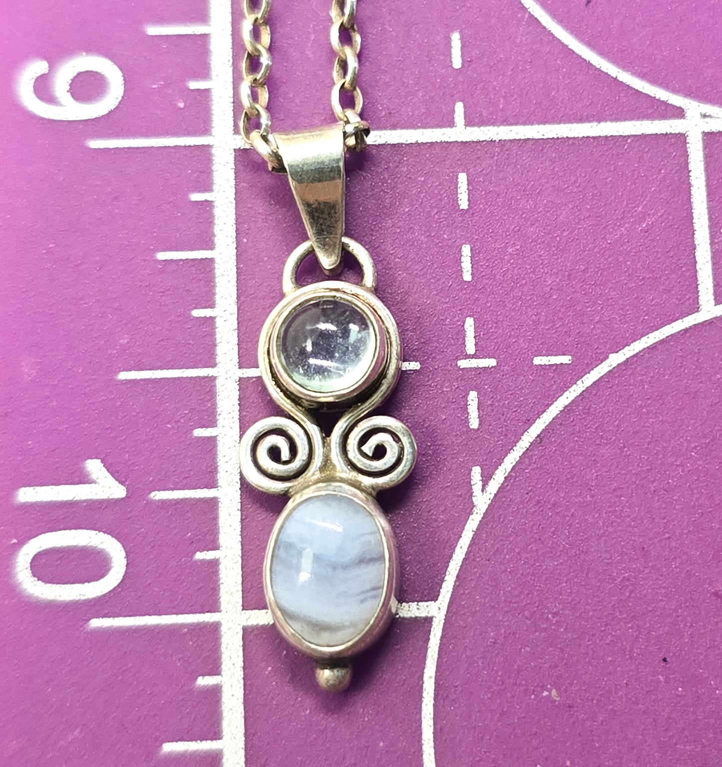 Blue lace agate blue topaz tribal sterling silver Bali gemstone necklace