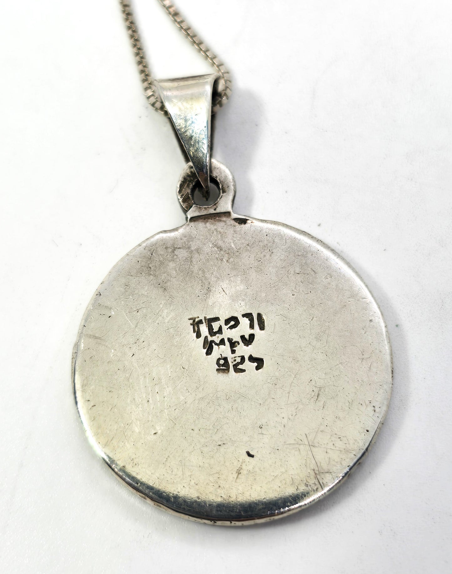 Aztec Calendar Taxco Mexico black onyx inlay vintage sterling silver necklace