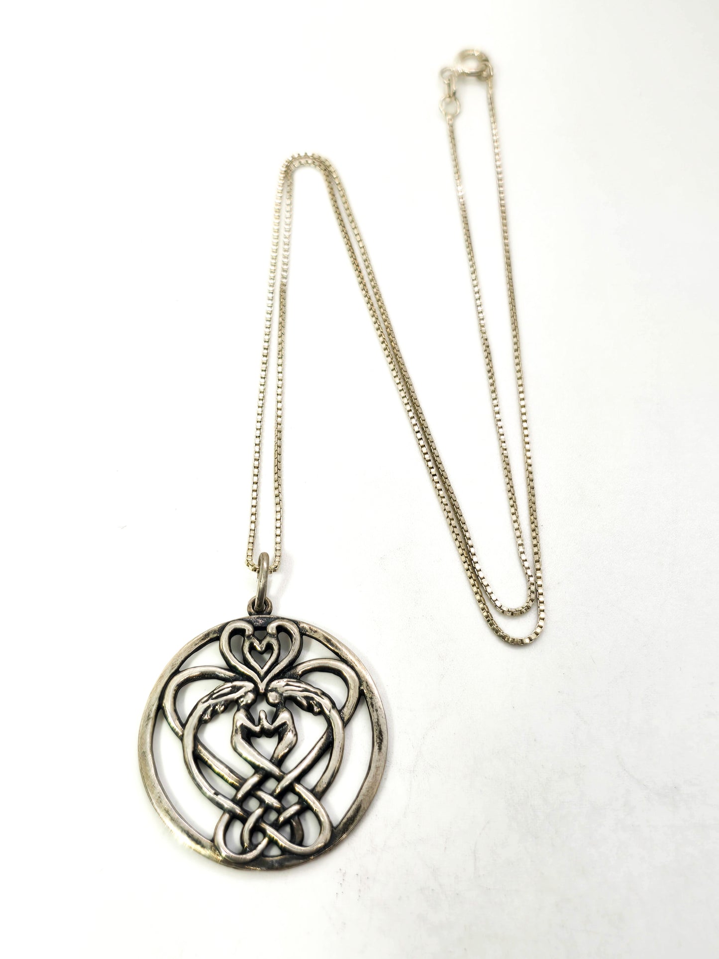 SAW Twin Flames Heart Celtic knot signed sterling silver pendant necklace