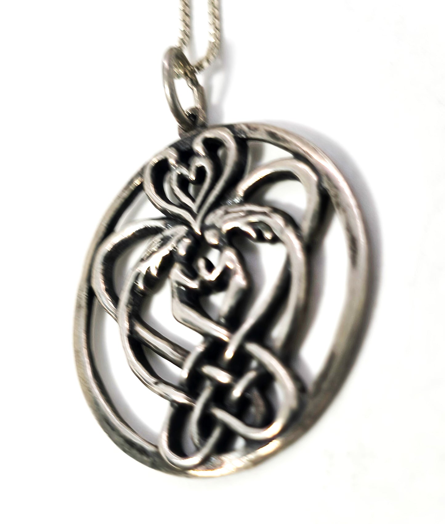 SAW Twin Flames Heart Celtic knot signed sterling silver pendant necklace