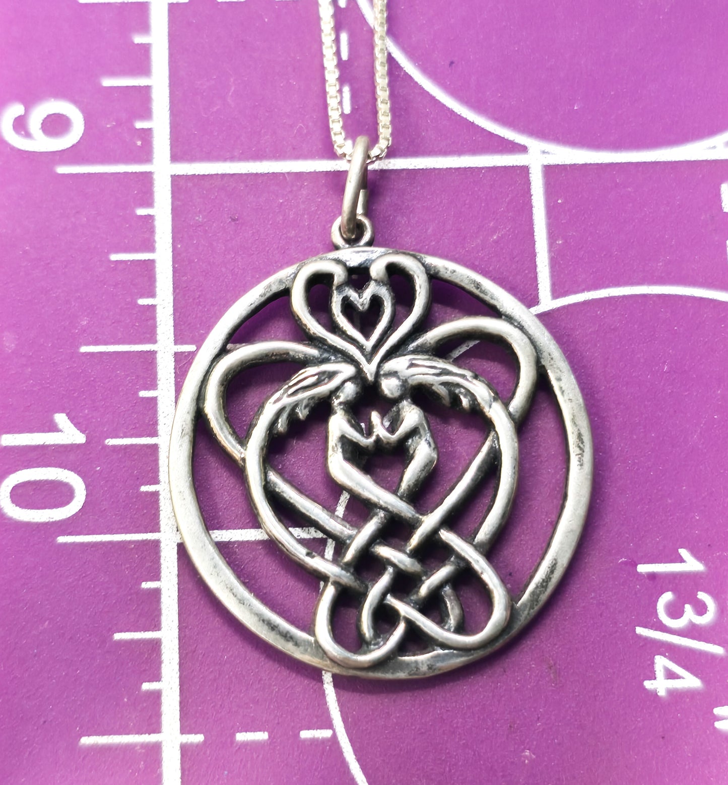 SAW Twin Flames Heart Celtic knot signed sterling silver pendant necklace