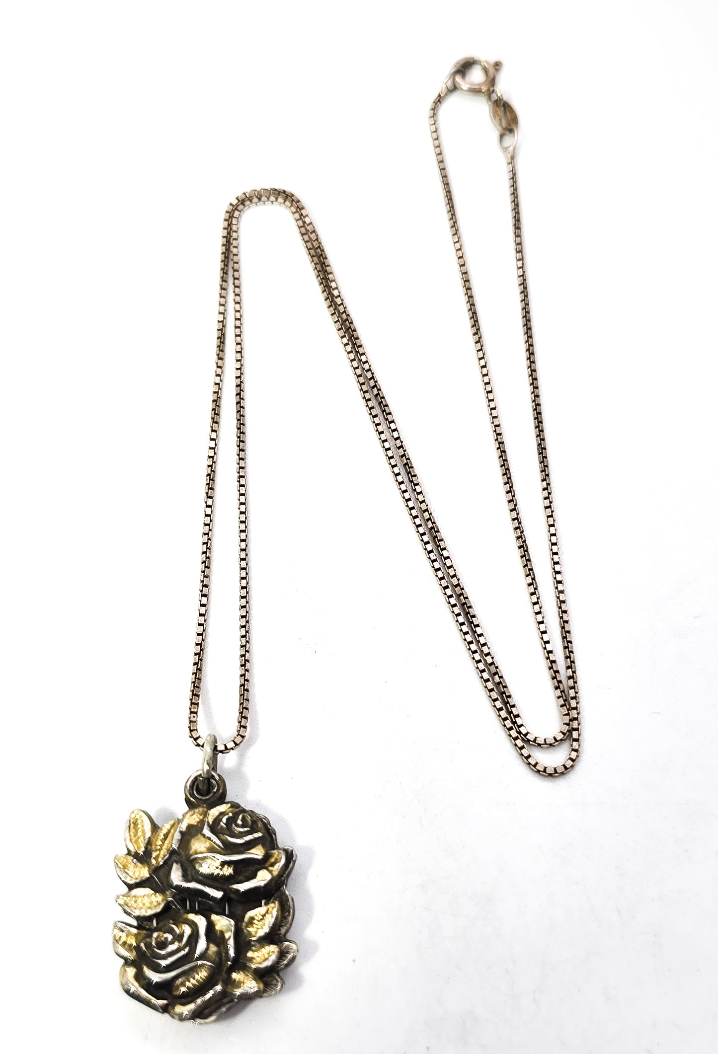 Miraculous Medal Mary 3 part rose locket vintage sterling silver Catholic necklace