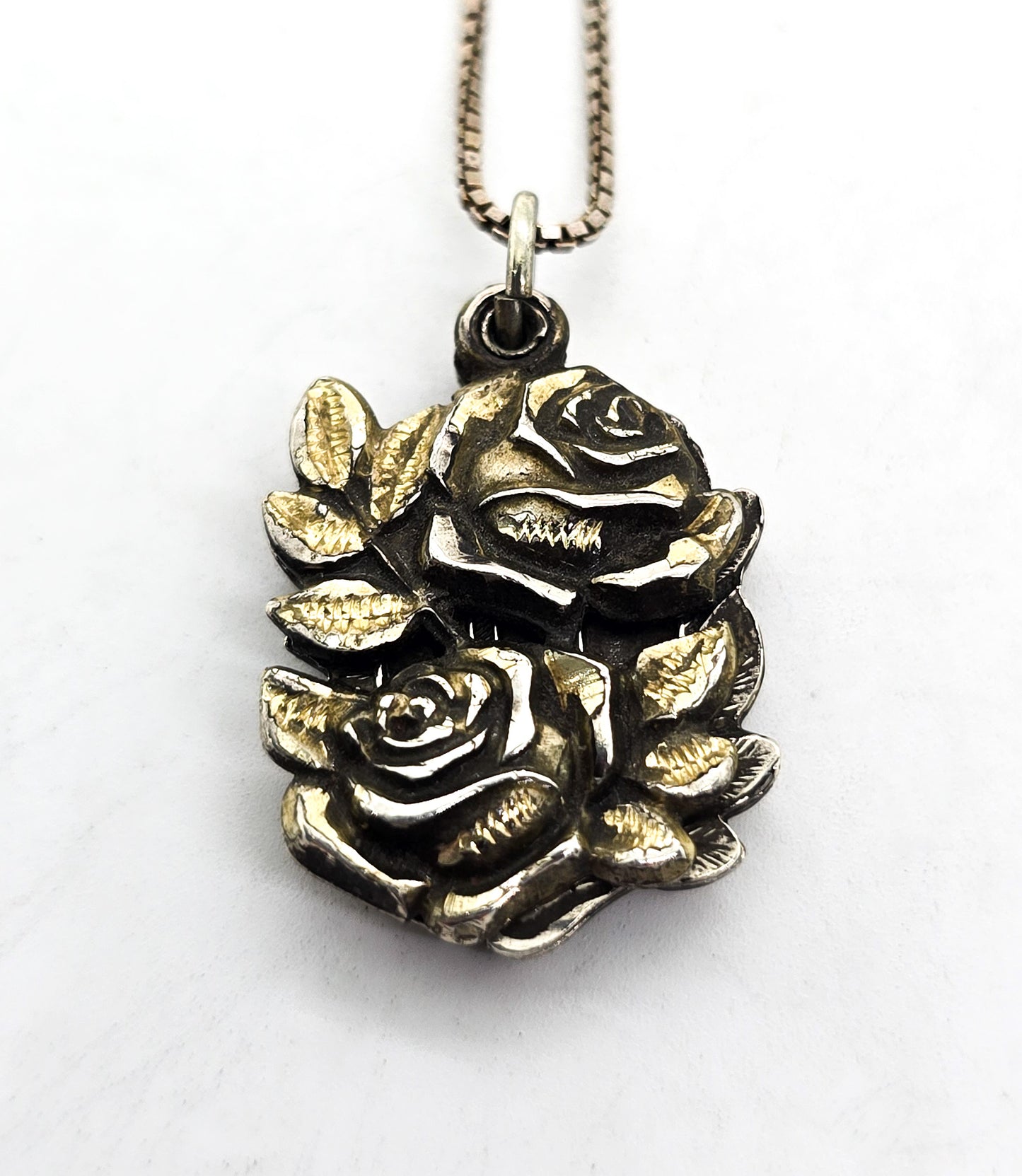 Miraculous Medal Mary 3 part rose locket vintage sterling silver Catholic necklace