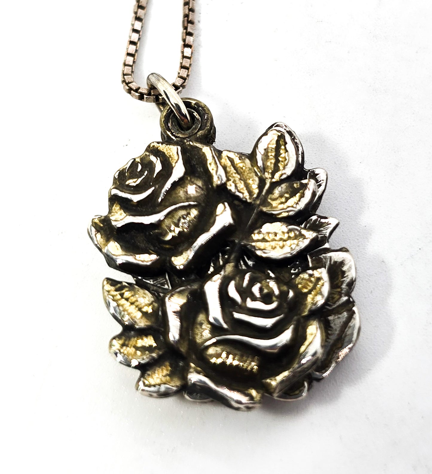 Miraculous Medal Mary 3 part rose locket vintage sterling silver Catholic necklace