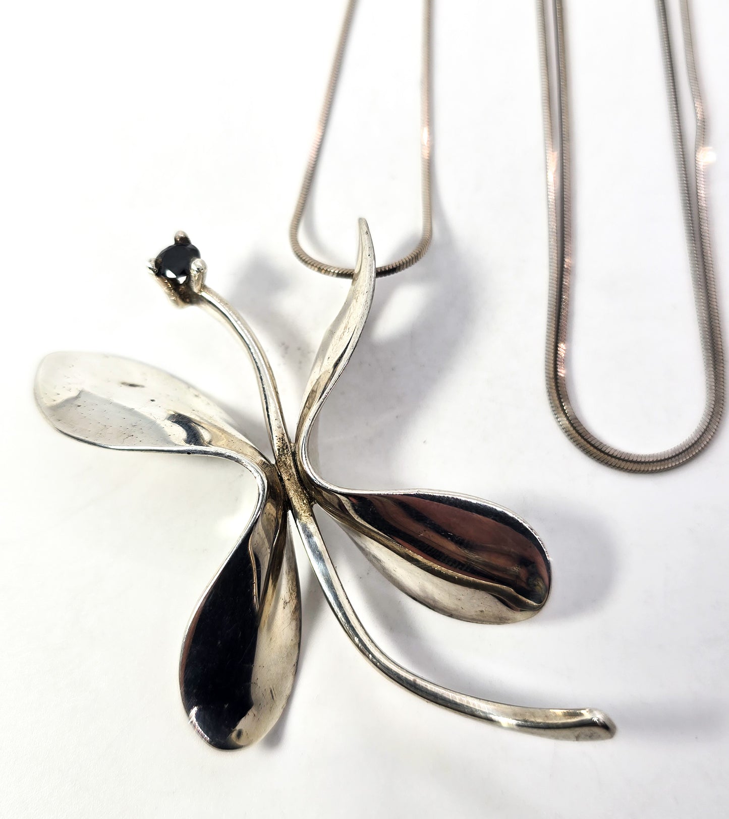 Modernist large butterfly sterling silver Iolite gemstone pendant necklace