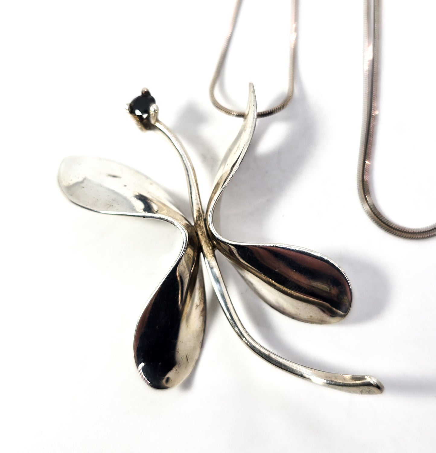 Modernist large butterfly sterling silver Iolite gemstone pendant necklace