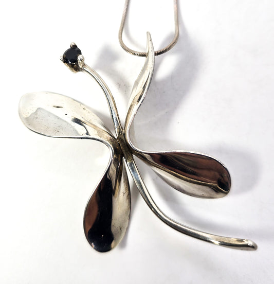 Modernist large butterfly sterling silver Iolite gemstone pendant necklace