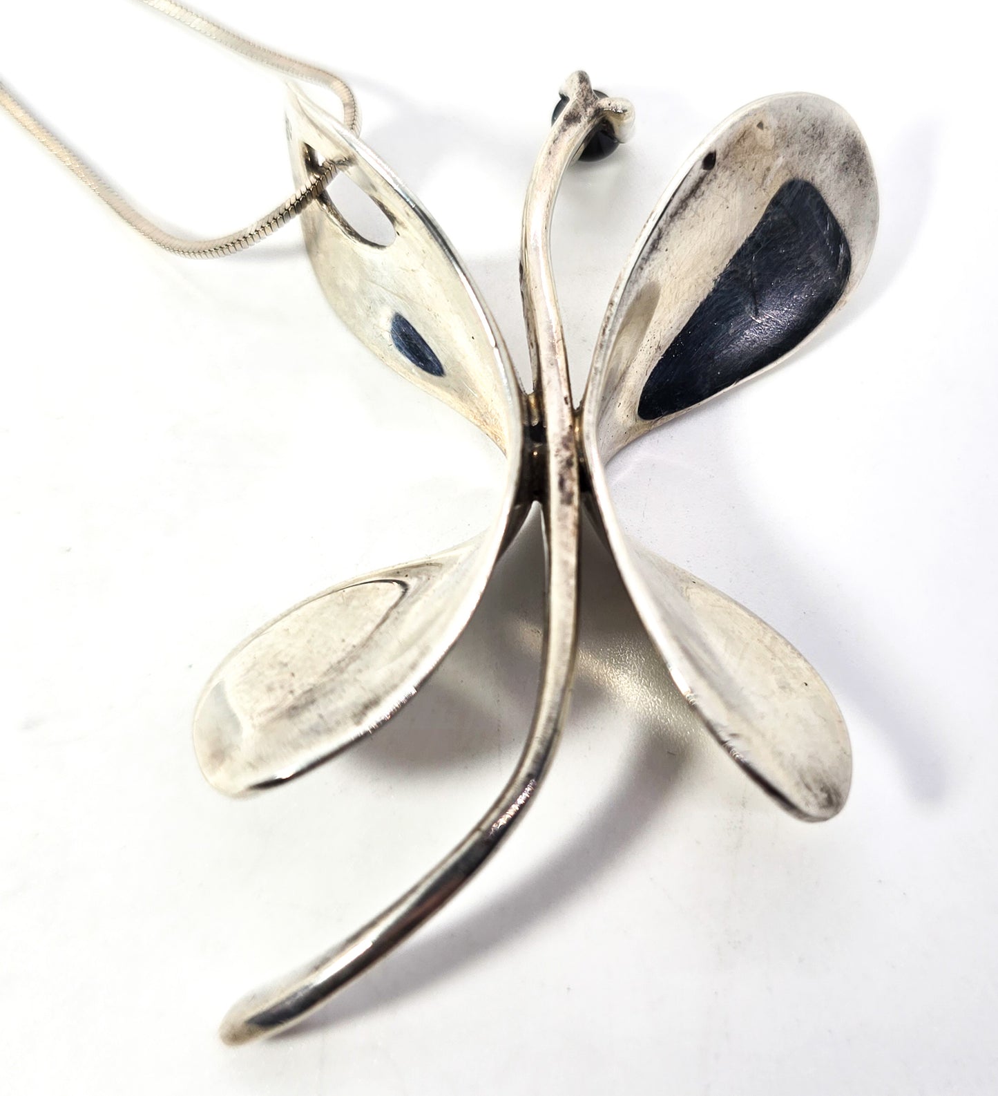Modernist large butterfly sterling silver Iolite gemstone pendant necklace
